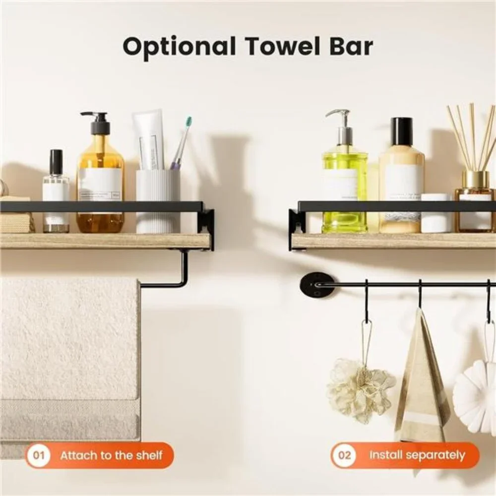 Bathroom Shelves with Towel Bar, Floating Shelves, Wall Shelves for Bathroom